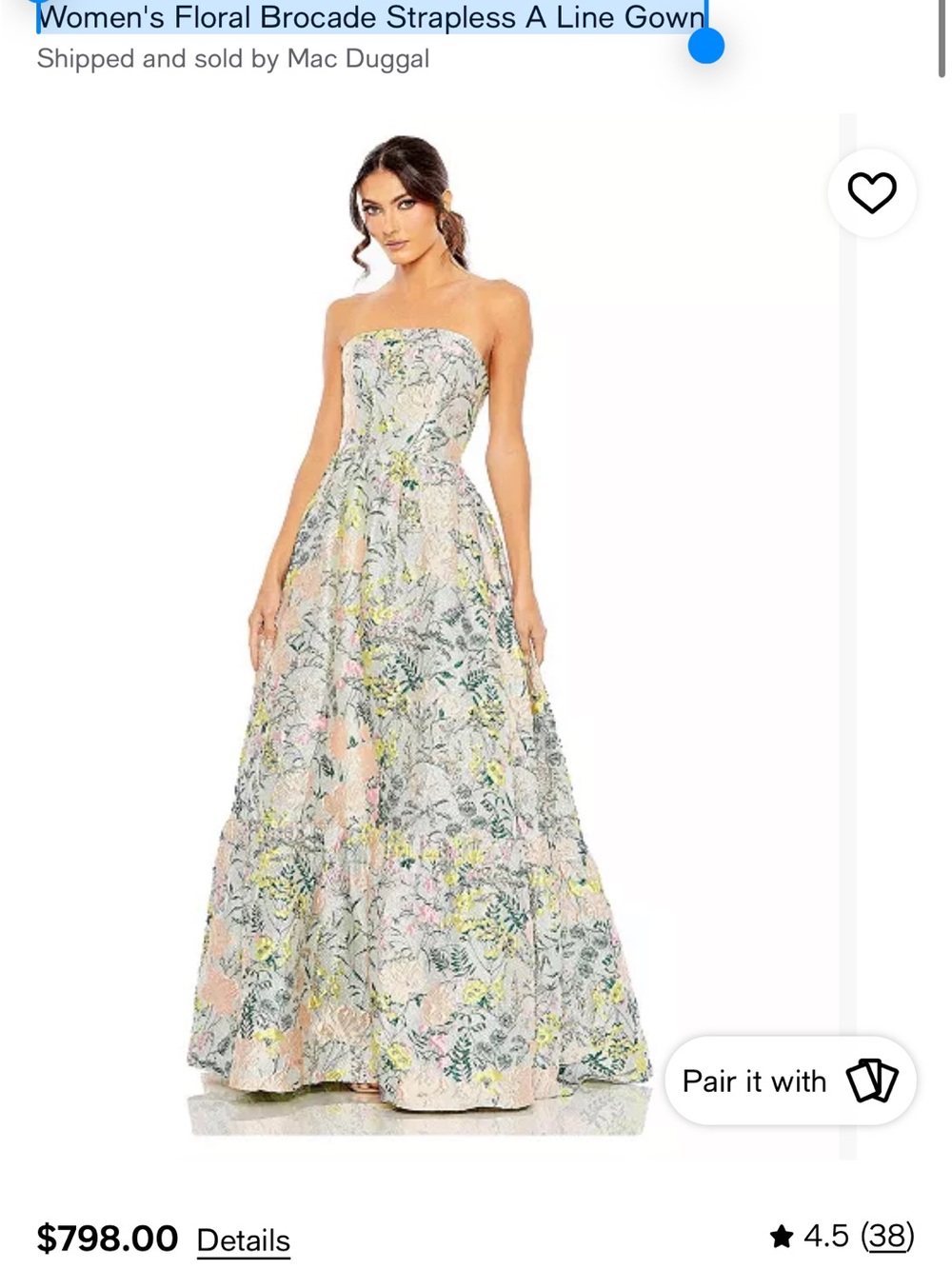 Mac Duggal Strapless Floral Brocade Gown in Pastel Multi